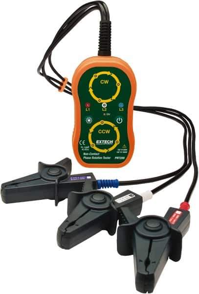 Extech - 3 Phase, 75 to 1,000 VAC, 45 to 65 Hz, 14 to 122°F, LED Display Phase Rotation Tester - AA, Includes (4) AA Batteries, Pouch Case, Test Leads with Large Color-Coded Alligator Clips, CAT III 600 V, CE, EN 61010-1 - Exact Tool & Supply