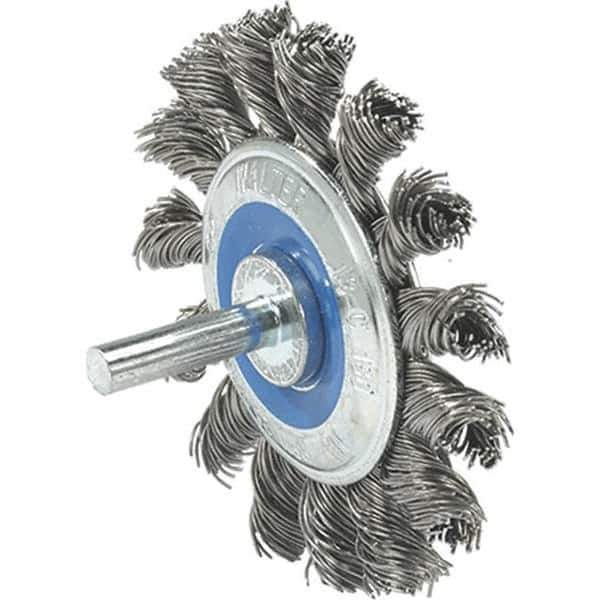 WALTER Surface Technologies - 2-3/4" OD, 1/4" Shank Diam, Knotted Steel Wheel Brush - 3/8" Face Width, 0.02" Filament Diam, 25,000 RPM - Exact Tool & Supply