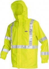 MCR Safety - Size L, Lime, Rain Jacket - 2 Pockets, Rollaway Hood - Exact Tool & Supply