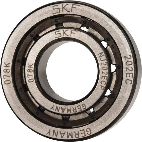 SKF - 15mm Bore Diam, 35mm Outside Diam, 11mm Wide Cylindrical Roller Bearing - 12,500 N Dynamic Capacity, 10,200 Lbs. Static Capacity - Exact Tool & Supply