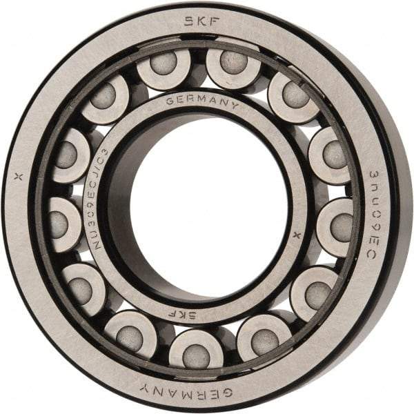 SKF - 45mm Bore Diam, 100mm Outside Diam, 25mm Wide Cylindrical Roller Bearing - 99,000 N Dynamic Capacity, 100,000 Lbs. Static Capacity - Exact Tool & Supply