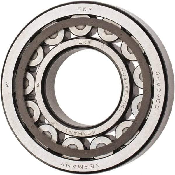 SKF - 45mm Bore Diam, 100mm Outside Diam, 25mm Wide Cylindrical Roller Bearing - 99,000 N Dynamic Capacity, 100,000 Lbs. Static Capacity - Exact Tool & Supply