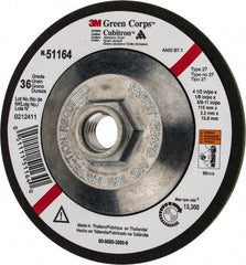 3M - 36 Grit, 4-1/2" Wheel Diam, 1/8" Wheel Thickness, Type 27 Depressed Center Wheel - Ceramic, 13,300 Max RPM, Compatible with Angle Grinder - Exact Tool & Supply