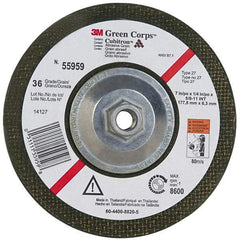 3M - 36 Grit, 7" Wheel Diam, 1/4" Wheel Thickness, Type 27 Depressed Center Wheel - Ceramic, 8,600 Max RPM, Compatible with Angle Grinder - Exact Tool & Supply