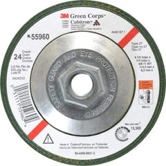 3M - 24 Grit, 4-1/2" Wheel Diam, 1/4" Wheel Thickness, Type 27 Depressed Center Wheel - Ceramic, 13,300 Max RPM, Compatible with Angle Grinder - Exact Tool & Supply