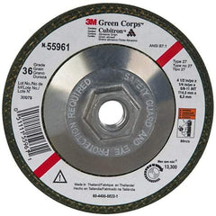 3M - 36 Grit, 4-1/2" Wheel Diam, 1/4" Wheel Thickness, Type 27 Depressed Center Wheel - Ceramic, 13,300 Max RPM, Compatible with Angle Grinder - Exact Tool & Supply