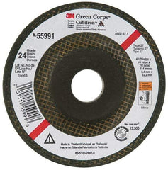 3M - 24 Grit, 4-1/2" Wheel Diam, 1/4" Wheel Thickness, 7/8" Arbor Hole, Type 27 Depressed Center Wheel - Ceramic, 13,300 Max RPM, Compatible with Angle Grinder - Exact Tool & Supply