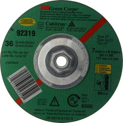 3M - 36 Grit, 7" Wheel Diam, 1/8" Wheel Thickness, Type 27 Depressed Center Wheel - Ceramic, 8,500 Max RPM, Compatible with Angle Grinder - Exact Tool & Supply