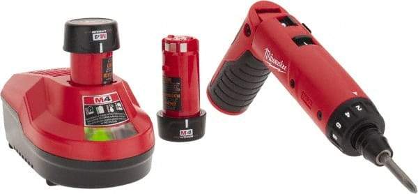 Milwaukee Tool - 4 Volts, Lithium-Ion Battery, Swivel Handle Cordless Screwdriver - 200, 600 RPM, 44 Inch/Lbs. Torque - Exact Tool & Supply