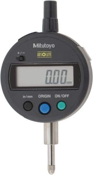 Mitutoyo - 0 to 12.7mm Range, 0.0005" Graduation, Electronic Drop Indicator - Flat Back, Accurate to 0.001", English & Metric System, LCD Display - Exact Tool & Supply