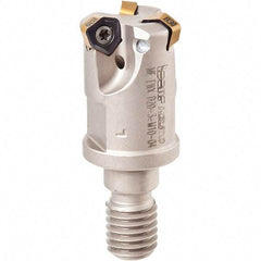 Iscar - 30° Lead Angle, 32mm Max Cut Diam, 22.5mm Min Cut Diam, 2mm Max Depth of Cut, Indexable Chamfer and Angle End Mill - 4 Inserts, H600 WXCU 05 Insert Style, 145mm Overall Length, Through Coolant, Straight Shank - Exact Tool & Supply