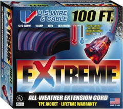 Value Collection - 100', 12/3 Gauge/Conductors, Blue/Pink Indoor & Outdoor Extension Cord - 1 Receptacle, 15 Amps, 125 Volts, UL SJEOW, NEMA 5-15P - Exact Tool & Supply