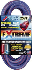 Value Collection - 25', 12/3 Gauge/Conductors, Blue/Pink Indoor & Outdoor Extension Cord - 1 Receptacle, 15 Amps, 125 Volts, UL SJEOW, NEMA 5-15P - Exact Tool & Supply