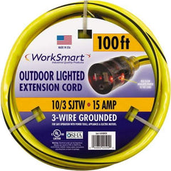 Value Collection - 100', 10/3 Gauge/Conductors, Yellow/Black Outdoor Extension Cord - 1 Receptacle, 15 Amps, UL SJTW, NEMA 5-15P - Exact Tool & Supply