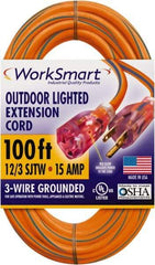 Value Collection - 100', 12/3 Gauge/Conductors, Orange/Blue Outdoor Extension Cord - 1 Receptacle, 15 Amps, UL SJTW, NEMA 5-15P - Exact Tool & Supply