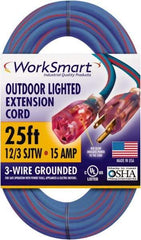 Value Collection - 25', 12/3 Gauge/Conductors, Blue/Red Outdoor Extension Cord - 1 Receptacle, 15 Amps, UL SJTW, NEMA 5-15P - Exact Tool & Supply