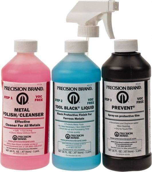 Precision Brand - 1 Pint Bottle Tool Black Liquid Kit - 1 Pint Tool Black Liquid, 1 Pint Metal Polish Cleanser and 1 Pint Prevent - Exact Tool & Supply