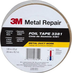 3M - 2" x 50 Yds Silver Foil Tape - 2.7 mil, Acrylic Adhesive, Aluminum Foil Backing, 10 Lb/ln Tensile Strength, -30°F to 260°F, Series 3381 - Exact Tool & Supply