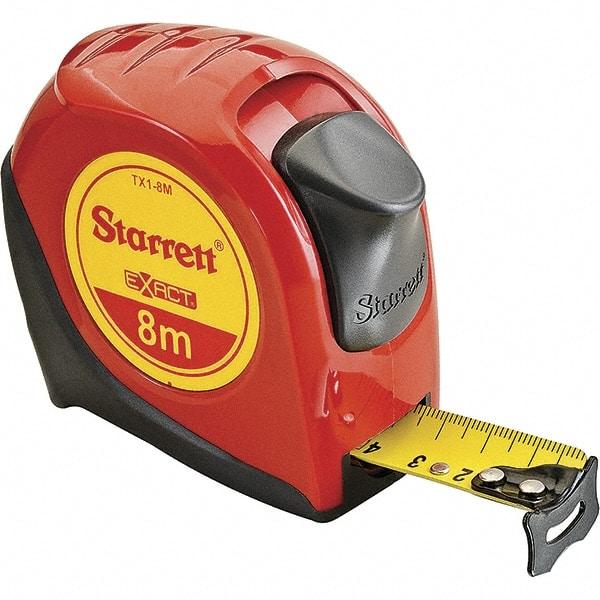 Starrett - 26' x 1" Yellow Blade Tape Measure - 1mm Graduation, S6 Graduation Style, Red Case - Exact Tool & Supply
