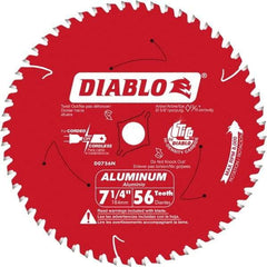 Freud - 7-1/4" Diam, 5/8" Arbor Hole Diam, 56 Tooth Wet & Dry Cut Saw Blade - Carbide-Tipped, Burr-Free Action, Standard Round Arbor - Exact Tool & Supply