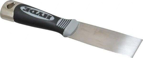 Hyde Tools - 1-1/2" Wide Chisel Edge Blade Stainless Steel Putty Knife - Flexible, Cushioned Grip Polypropylene Handle, 8" OAL - Exact Tool & Supply