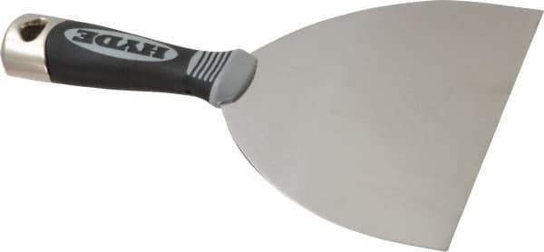 Hyde Tools - 6" Wide Stainless Steel Putty Knife - Flexible, Cushioned Grip / Hammerhead Polypropylene Handle, 8" OAL - Exact Tool & Supply