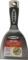Hyde Tools - 4" Wide Stainless Steel Putty Knife - Flexible, Cushioned Grip / Hammerhead Polypropylene Handle, 8" OAL - Exact Tool & Supply
