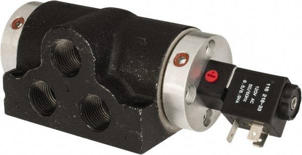 ARO/Ingersoll-Rand - 3/4" Inlet x 3/4" Outlet, Solenoid Actuator, Spring Return, 2 Position, Body Ported Solenoid Air Valve - 270 CFM, 120 VAC Input, 7.54 CV, 4 Way, 150 psi, 180° Max Temp, -10° Min Temp - Exact Tool & Supply