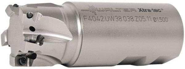 Walter - 38mm Cut Diam, 11mm Max Depth of Cut, 1-1/2" Shank Diam, 4.065" OAL, Indexable Square Shoulder End Mill - AD.T 1204.. Inserts, Weldon Shank, 90° Lead Angle - Exact Tool & Supply