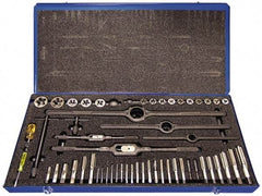 Cle-Line - 1/8-27 to M18x1.50 Tap, 1/4-20 to 1/2-20 Die, NPT, UNC, UNF, Tap and Die Set - Plug Taps, Adjustable, 52 Piece Set - Exact Tool & Supply