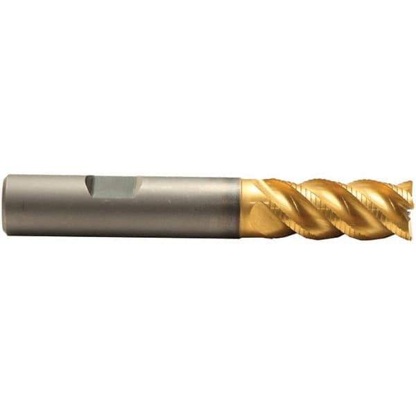 Emuge - 1/2" Diam, 1-1/8" LOC, 4 Flute Solid Carbide Roughing & Finishing End Mill - TiAlN Finish, 3-1/4" OAL, 1/2" Shank Diam, Weldon Shank, 45° Helix, Long Length - Exact Tool & Supply