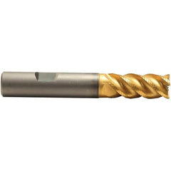 Emuge - 1/2" Diam, 1-1/8" LOC, 4 Flute Solid Carbide Roughing & Finishing End Mill - TiAlN Finish, 3-1/4" OAL, 1/2" Shank Diam, Weldon Shank, 45° Helix, Long Length - Exact Tool & Supply