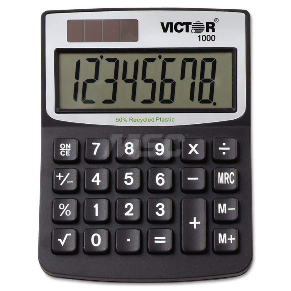 Victor - Calculators; Type: Desktop Calculator ; Type of Power: Battery; Solar ; Display Type: 8-Digit LCD ; Color: Black ; Display Size: 18mm ; Width (Decimal Inch): 3.3000 - Exact Tool & Supply
