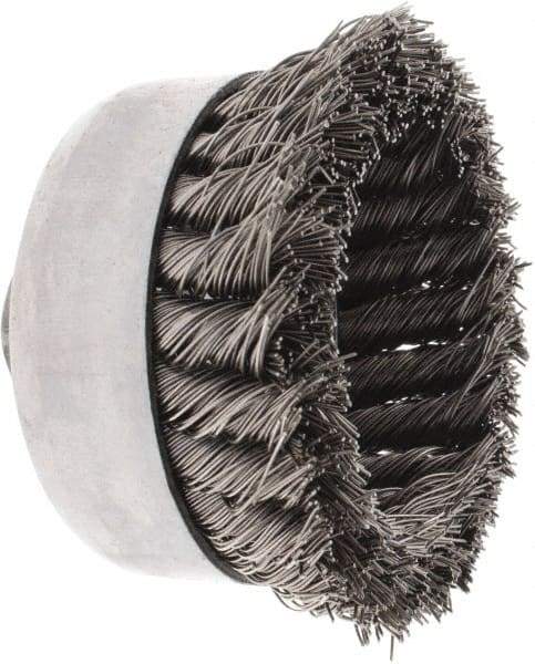 Value Collection - 4" Diam, Stainless Steel Fill Cup Brush - 0.023 Wire Diam, 1-1/4" Trim Length, 9,000 Max RPM - Exact Tool & Supply