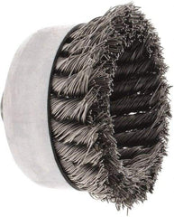 Value Collection - 4" Diam, Stainless Steel Fill Cup Brush - 0.023 Wire Diam, 1-1/4" Trim Length, 9,000 Max RPM - Exact Tool & Supply