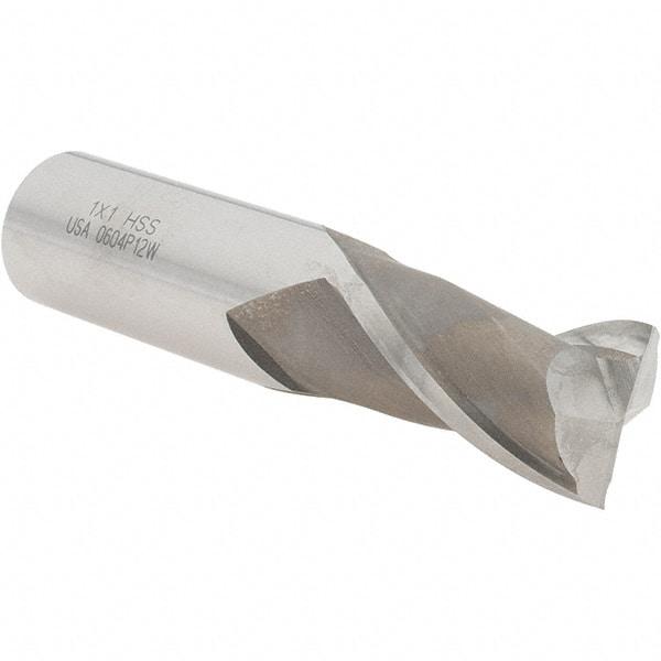 Value Collection - 1", 1-5/8" LOC, 1" Shank Diam, 4-1/8" OAL, 2 Flute, High Speed Steel Square End Mill - Single End, Uncoated, Spiral Flute, 30° Helix, Centercutting, Right Hand Cut, Right Hand Flute - Exact Tool & Supply