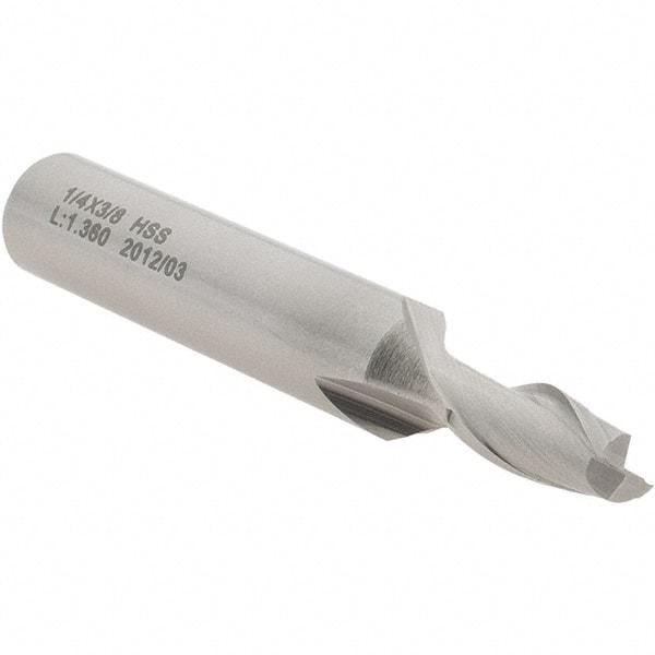 Value Collection - 1/4", 1/2" LOC, 3/8" Shank Diam, 2-5/16" OAL, 2 Flute, High Speed Steel Square End Mill - Single End, Uncoated, Spiral Flute, 30° Helix, Centercutting, Right Hand Cut, Right Hand Flute - Exact Tool & Supply