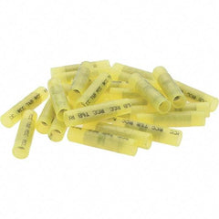 Value Collection - 12 to 10 AWG Compatible, Nylon Fully Insulated, Crimp-On Butt Splice Terminal - 2 Wire Entries, Copper Contacts, Tin Contact Plating, Yellow - Exact Tool & Supply