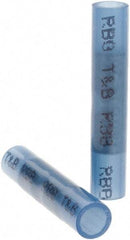 Value Collection - 16 to 14 AWG Compatible, Nylon Fully Insulated, Crimp-On Butt Splice Terminal - 2 Wire Entries, Copper Contacts, Tin Contact Plating, Blue - Exact Tool & Supply