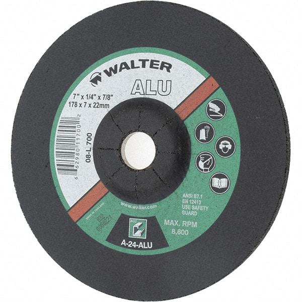 Value Collection - 7" Wheel Diam, 1/4" Wheel Thickness, 7/8" Arbor Hole, Type 27 Depressed Center Wheel - Aluminum Oxide, 8,600 Max RPM - Exact Tool & Supply