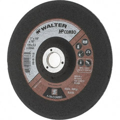 Value Collection - 30 Grit, 7" Wheel Diam, 1/8" Wheel Thickness, 7/8" Arbor Hole, Type 27 Depressed Center Wheel - Aluminum Oxide, Resinoid Bond, 8,600 Max RPM - Exact Tool & Supply