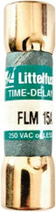 Value Collection - 250 VAC, 15 Amp, Time Delay Plug Fuse - 1-1/2" OAL, 10 at AC kA Rating, 13/32" Diam - Exact Tool & Supply