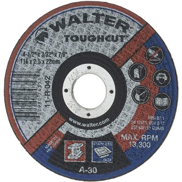 Value Collection - 4-1/2" 30 Grit Aluminum Oxide Cutoff Wheel - 3/32" Thick, 7/8" Arbor, 13,300 Max RPM - Exact Tool & Supply