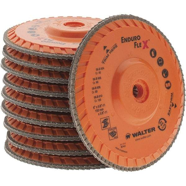 Value Collection - 120 Grit, 6" Disc Diam, 5/8-11 Center Hole, Type 29 Zirconia Alumina Flap Disc - 10,200 Max RPM, Arbor Attaching System, Coated - Exact Tool & Supply