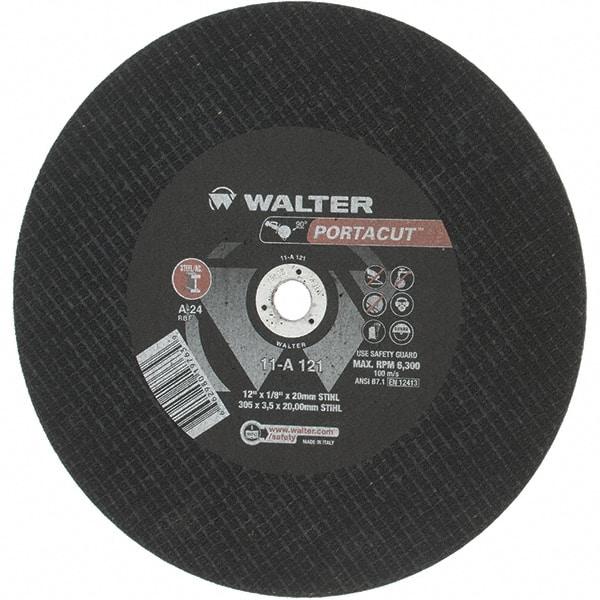 Value Collection - 12" 24 Grit Aluminum Oxide Cutoff Wheel - 1/8" Thick, 20mm Arbor, 6,300 Max RPM - Exact Tool & Supply