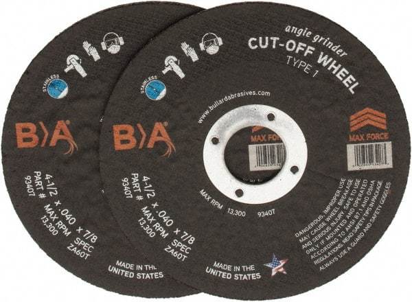 Value Collection - 4-1/2" Aluminum Oxide Cutoff Wheel - 0.04" Thick, 7/8" Arbor, 17,000 Max RPM - Exact Tool & Supply