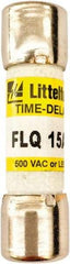 Value Collection - 500 VAC, 15 Amp, Time Delay General Purpose Fuse - 1-1/2" OAL, 13/32" Diam - Exact Tool & Supply