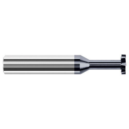 Staggered Tooth - 0.2500″ (1/4″) Cutter Diameter × 0.0050″ Radius × 0.0310″ (1/32″) Width × 0.3750″ (3/8″) Neck Length Carbide Corner Radius Stagger Keyseat Cutter, 6 Flutes, AlTiN Coated - Exact Tool & Supply