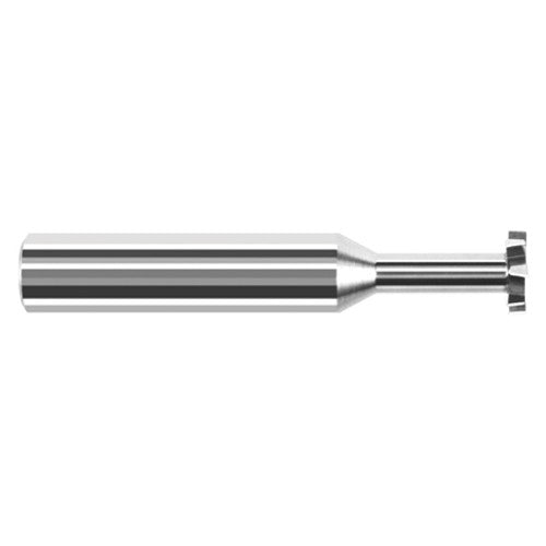 Staggered Tooth - 0.1250″ (1/8″) Cutter Diameter × 0.0050″ Radius × 0.0620″ (1/16″) Width × 0.3750″ (3/8″) Neck Length Carbide Corner Radius Stagger Keyseat Cutter, 6 Flutes - Exact Tool & Supply