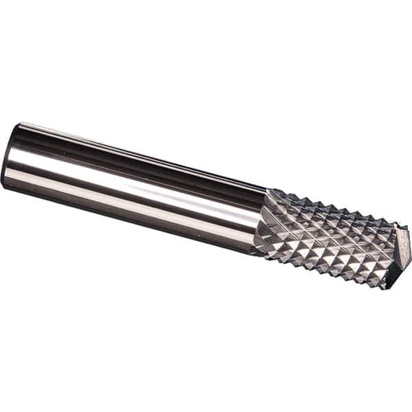 Made in USA - 1.5mm Diam, 5mm LOC, Drill Point End, Solid Carbide Diamond Pattern Router Bit - Right Hand Cut, 38mm OAL, Use on Fiberglass - Exact Tool & Supply